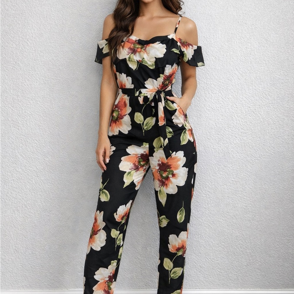 VENUS Black Floral Jumpsuit - Picture 1 of 5